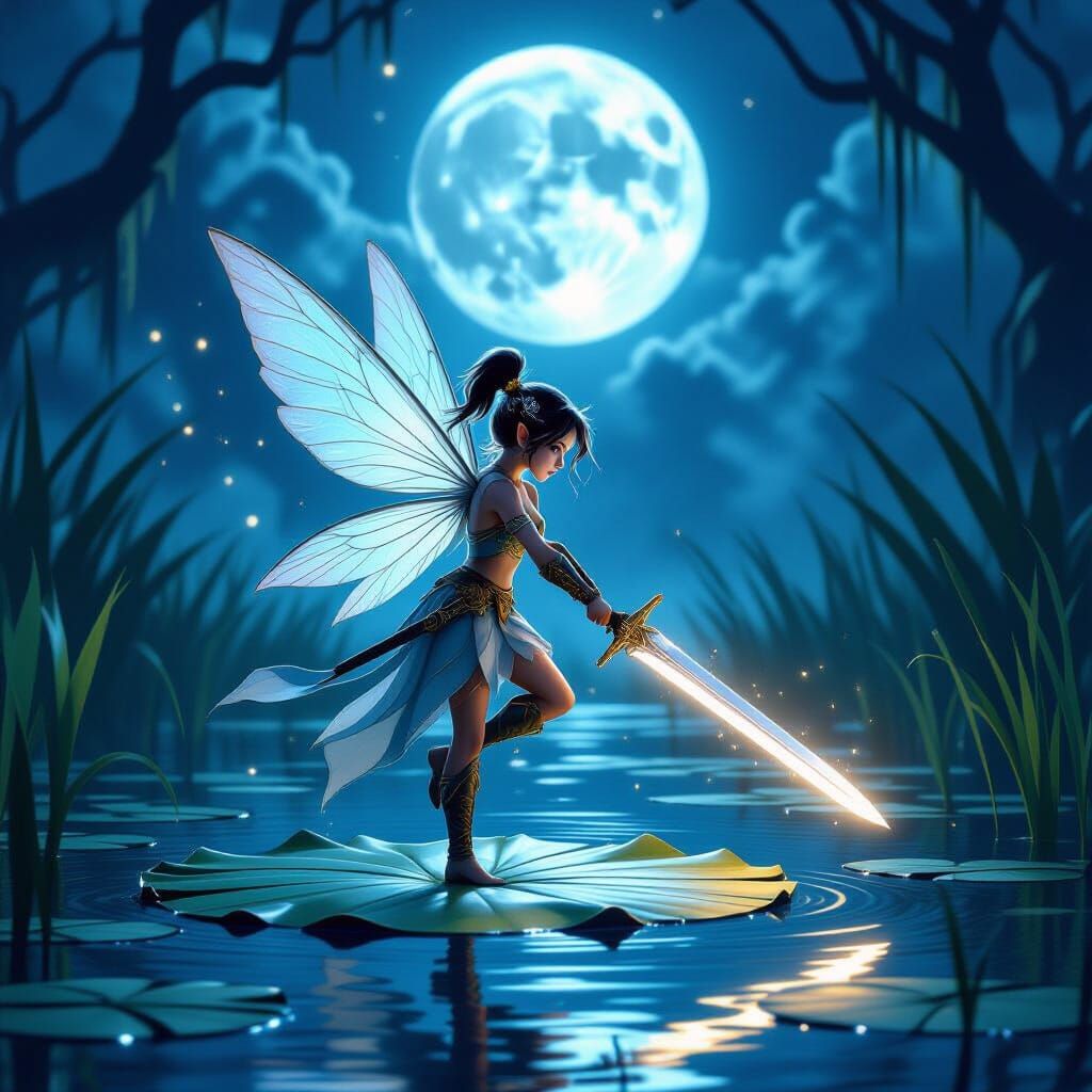 Fairy Warrior in Mystical Swamp: Cinematic Fantasy Art