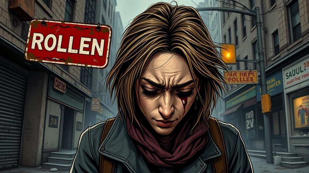 Hyper-Realistic Caricature of a Homeless Young Woman in Desp...