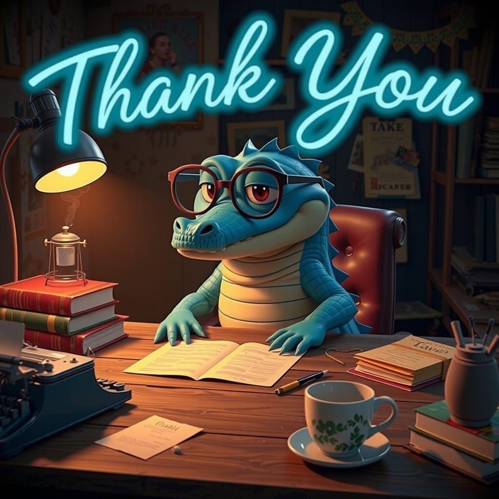 Stylish Cartoon Alligator in Cozy Home Office
