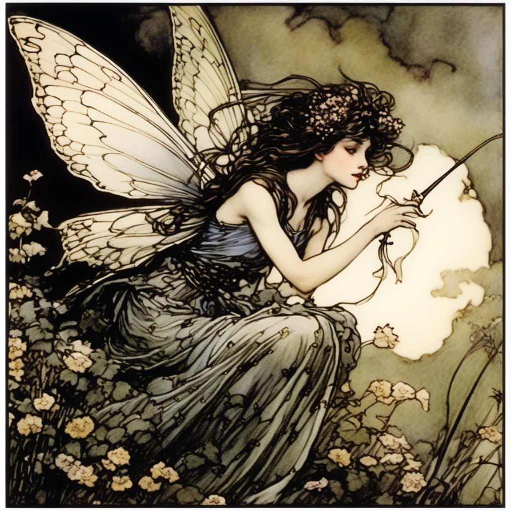 Fairy  By arthur rackham, by tim  burton <lora:SIS-FairyLora...