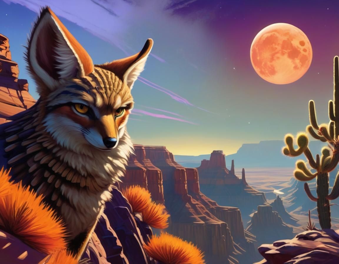 Coyote Overlooking Desert Canyon