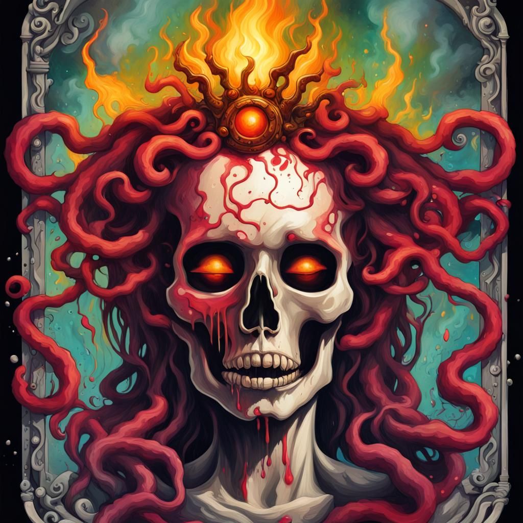 Medusa Tarot Card in Graffiti Art Style