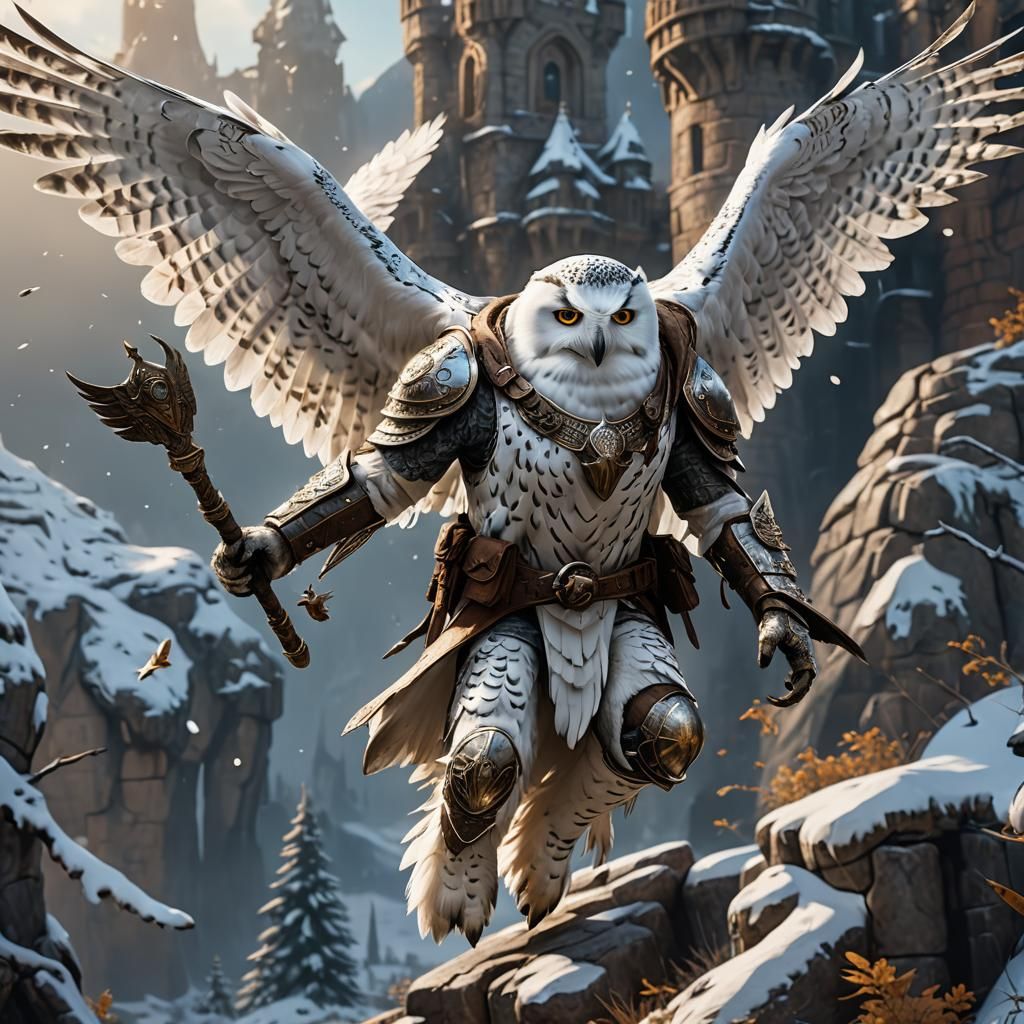 Snowy Owl Aarakocra Ranger in Detailed Matte Painting