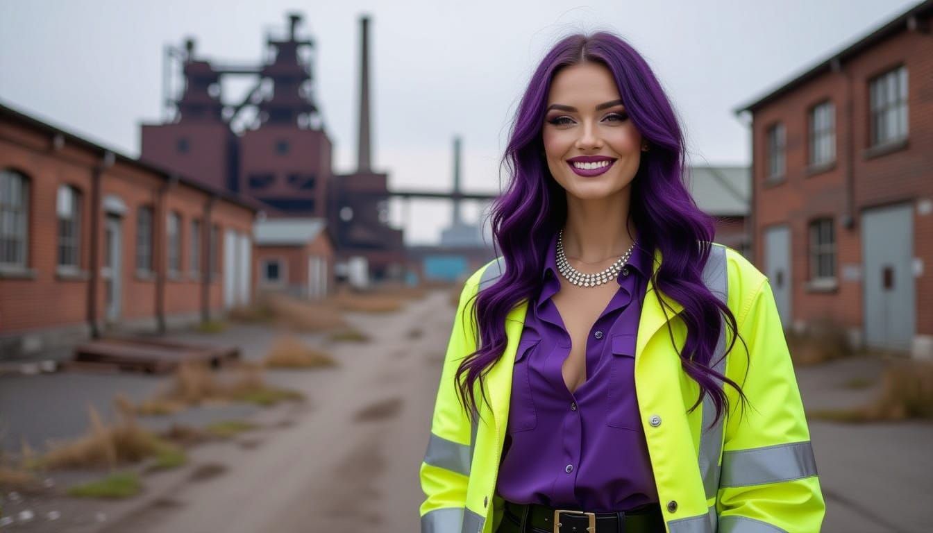 Woman in Hi-Vis and Leather on Industrial Demolition Site