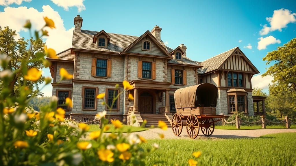 Vintage Countryside Estate in Papercraft Style