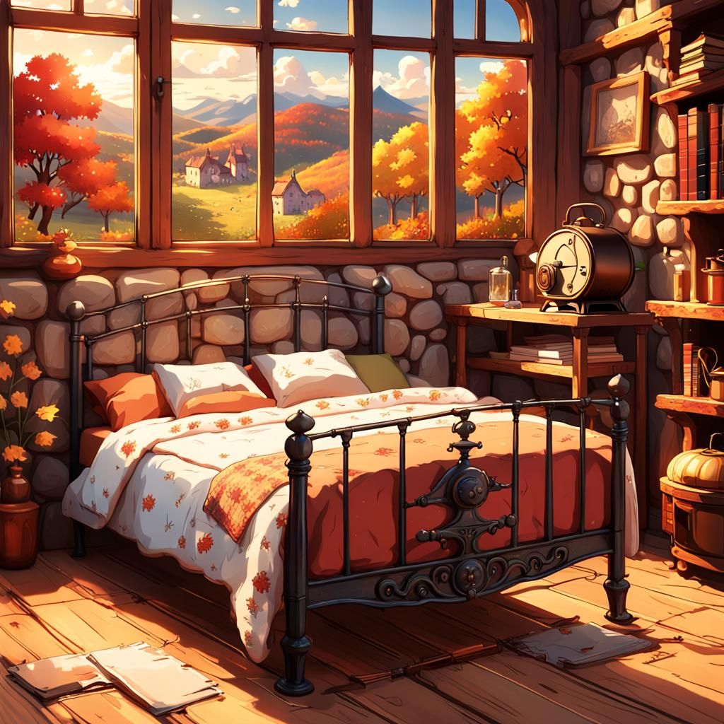 Cozy Anime Room with Autumn View in 3D