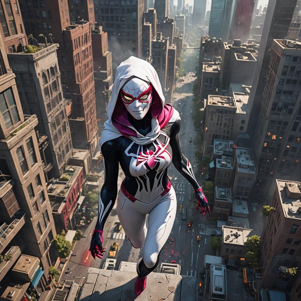 Giant Spider Gwen Walking Through City, Fantasy Art
