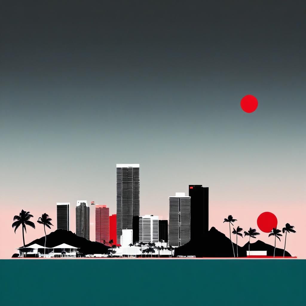 Abstract Collage of Hawaii and Miami in Red and Black