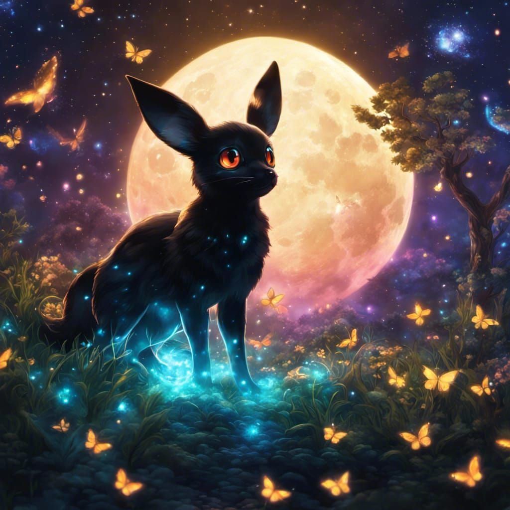 Bioluminescent Umbreon in Nebula Constellation, 8K