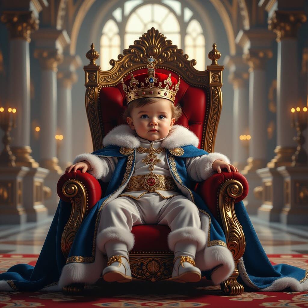 Baby King on Royal Throne in Palace Hall