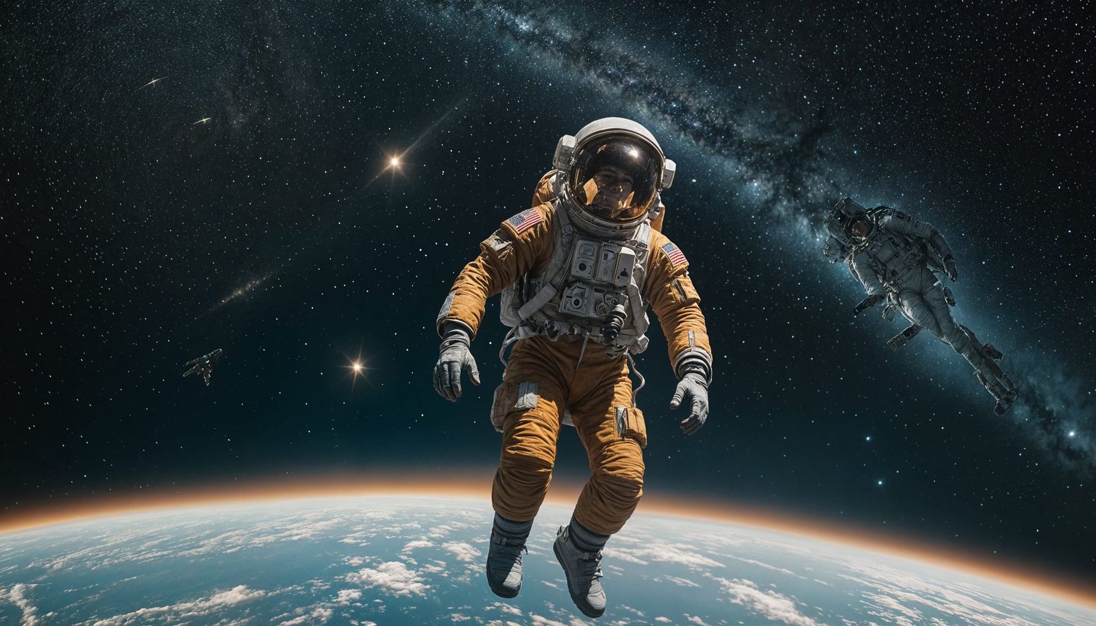 Astronaut in Space with Earth and Stars
