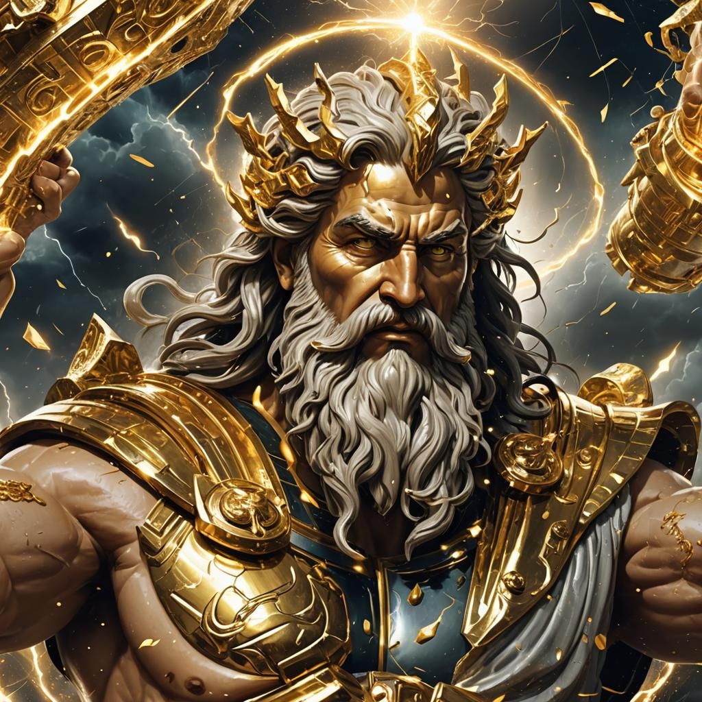 Zeus Holds Storm: Digital Art in Dark Fantasy Style