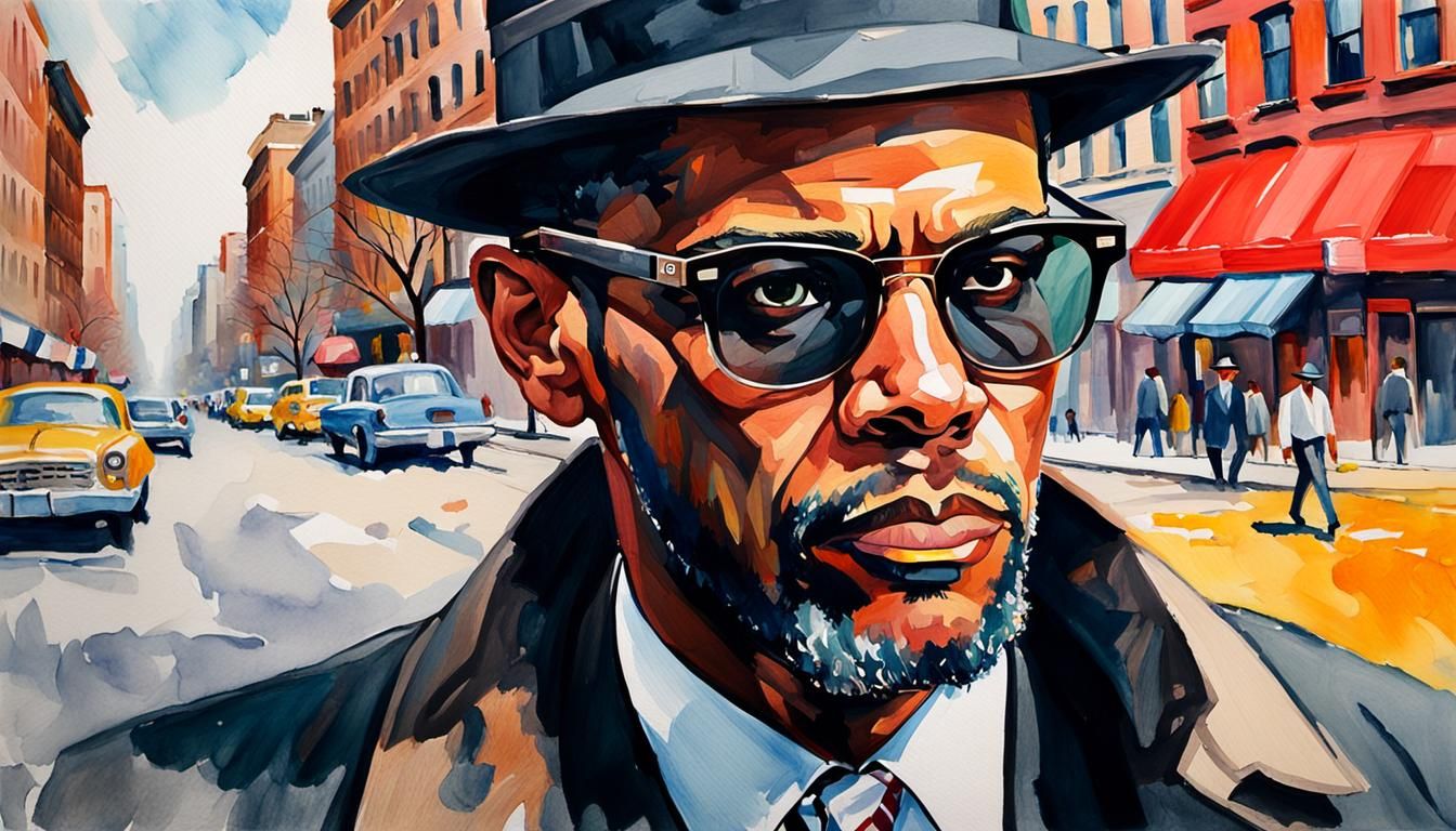 Malcolm X Portrait in Watercolor Pop Art Style