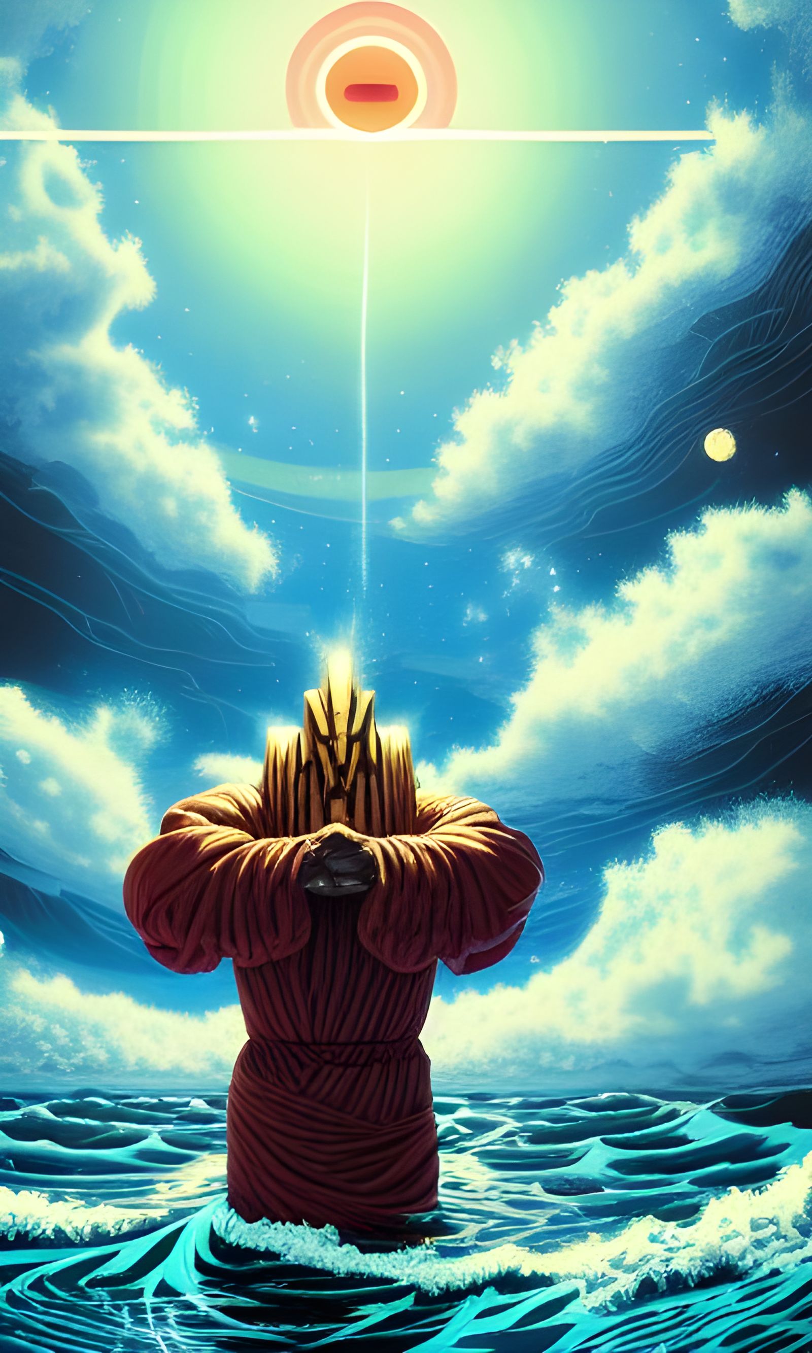 Cosmic God Emerges from Crashing Waves