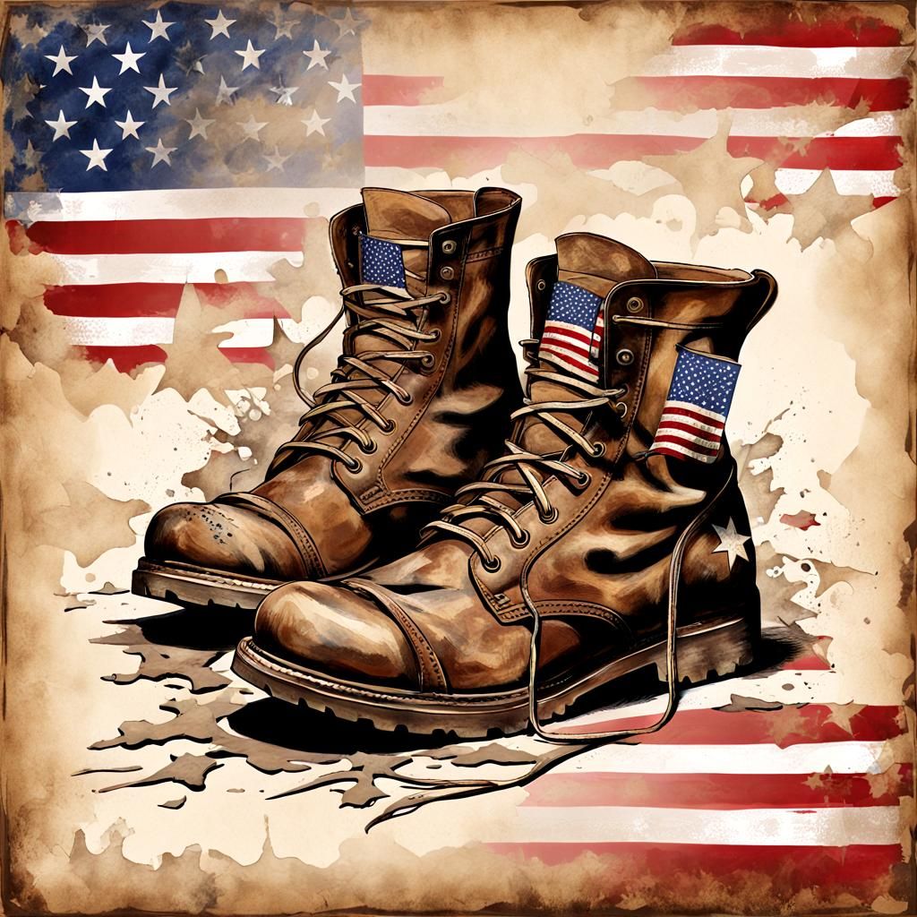 Patriotic Image of Combat Boot with American Flags