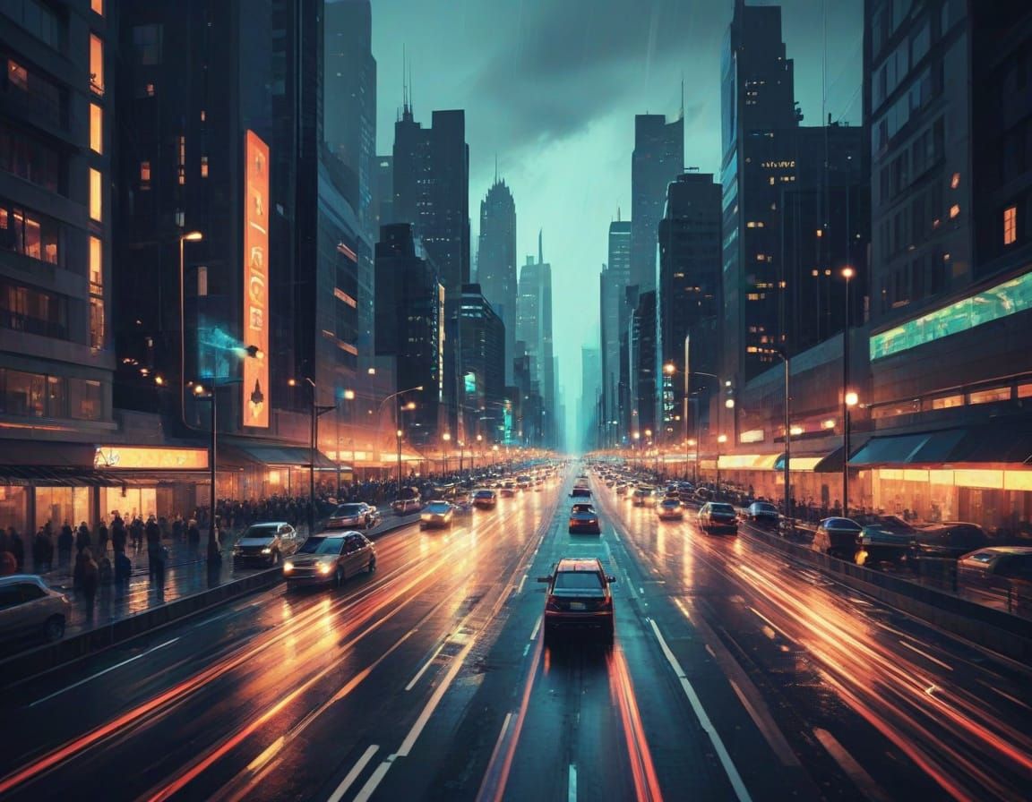 Vibrant Cityscape with Art Deco Architecture