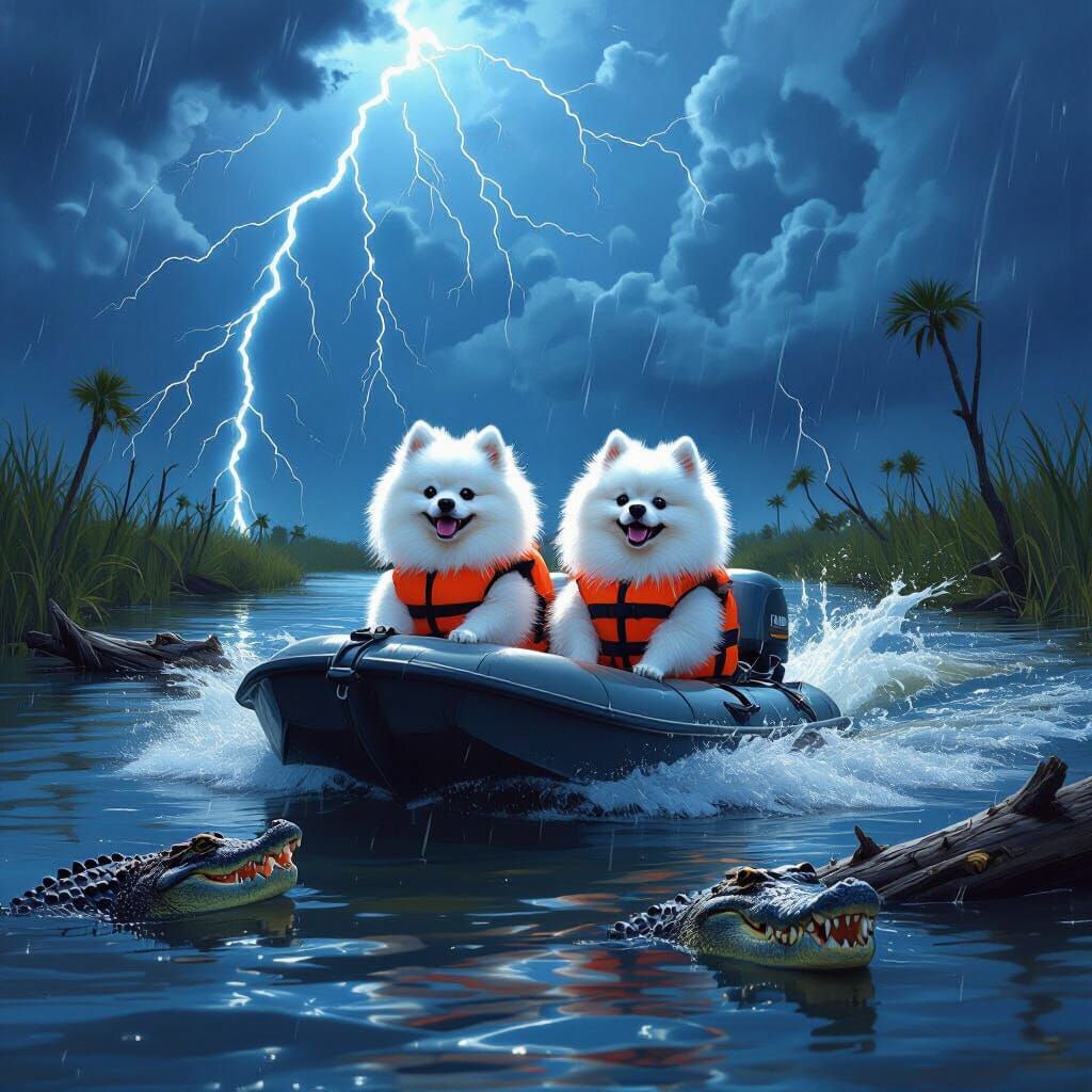 Pomeranians Ride Airboat Amidst Everglades Storm and Alligat...