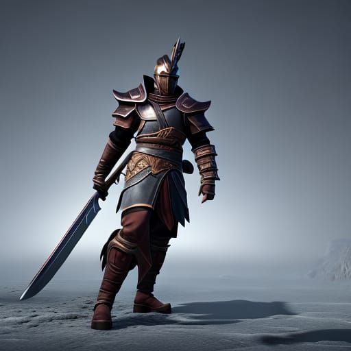 Epic Warrior Wielding Giant Sword in 3D