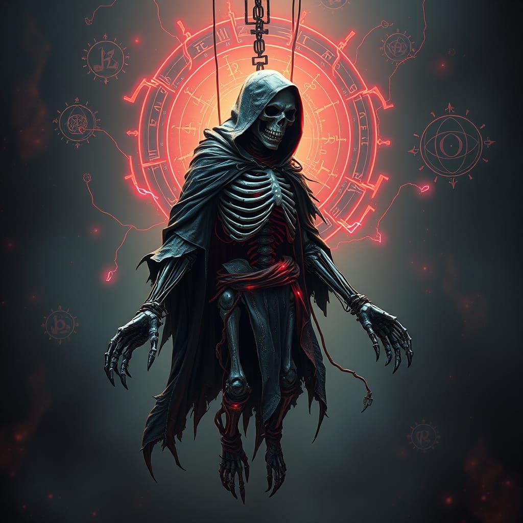 Cyberpunk Necromancer in Neon-Lit Void