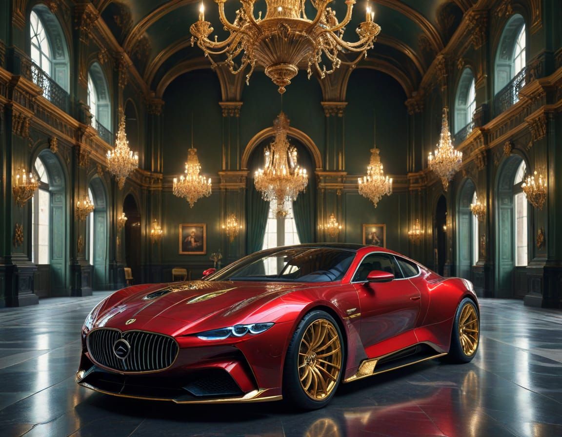 Futuristic Concept Car in Baroque Palace, Digital Art