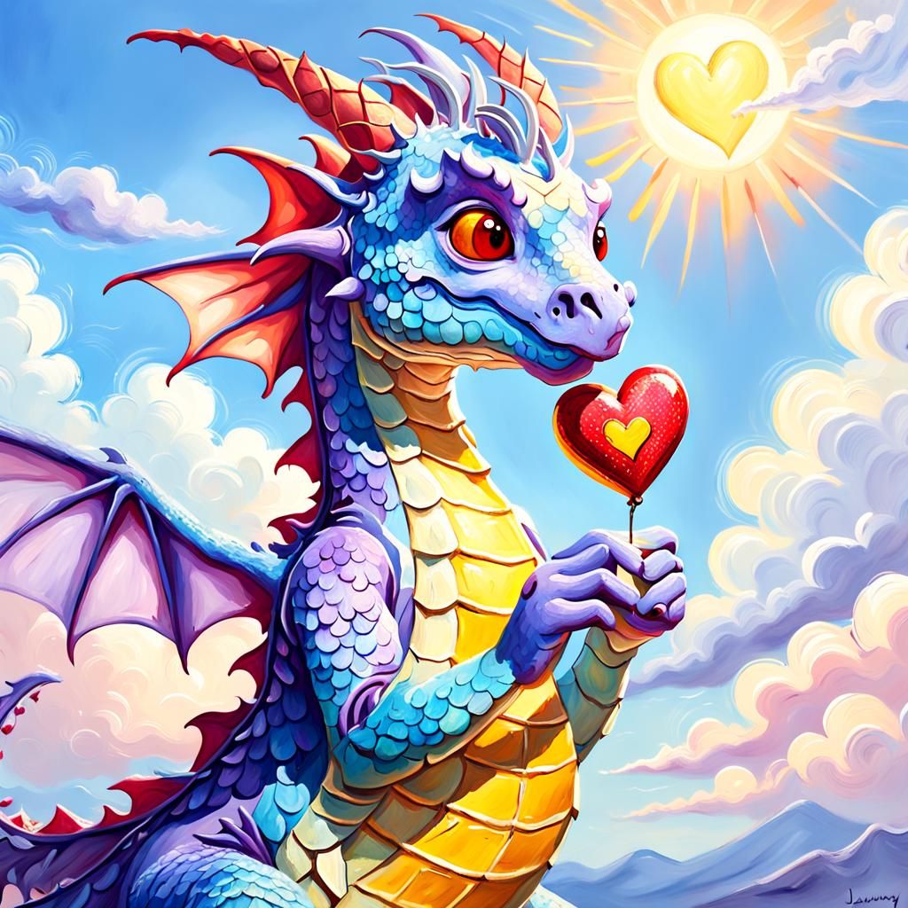 Lavender Dragon with Suncream in Whimsical Oil Painting