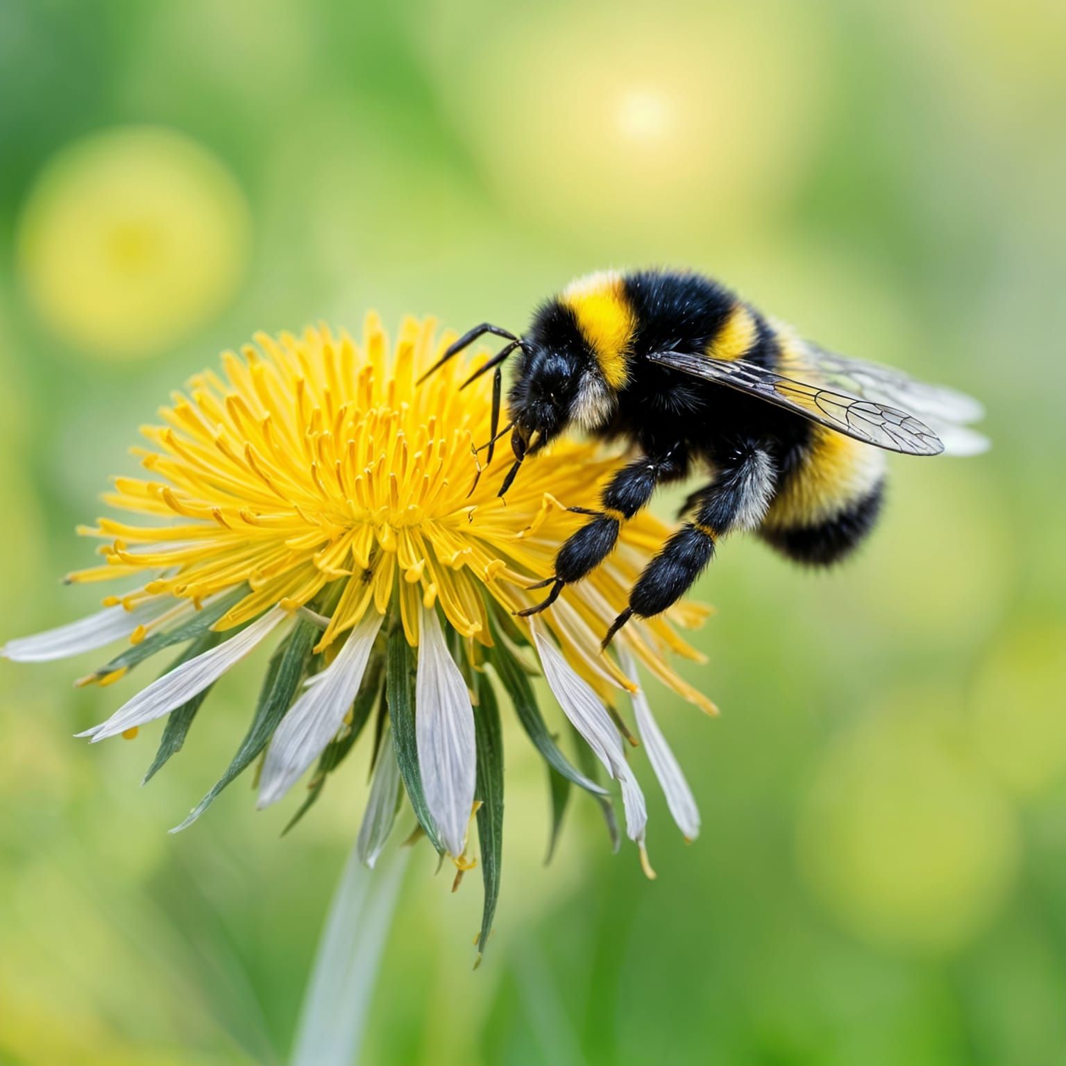 Vibrant Close-Up of a Busy Bumblebee on a Dandelion