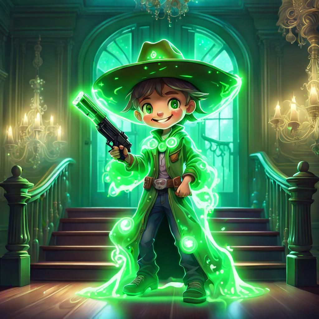 Cute Ghost Cowboy Shooting in a Mansion