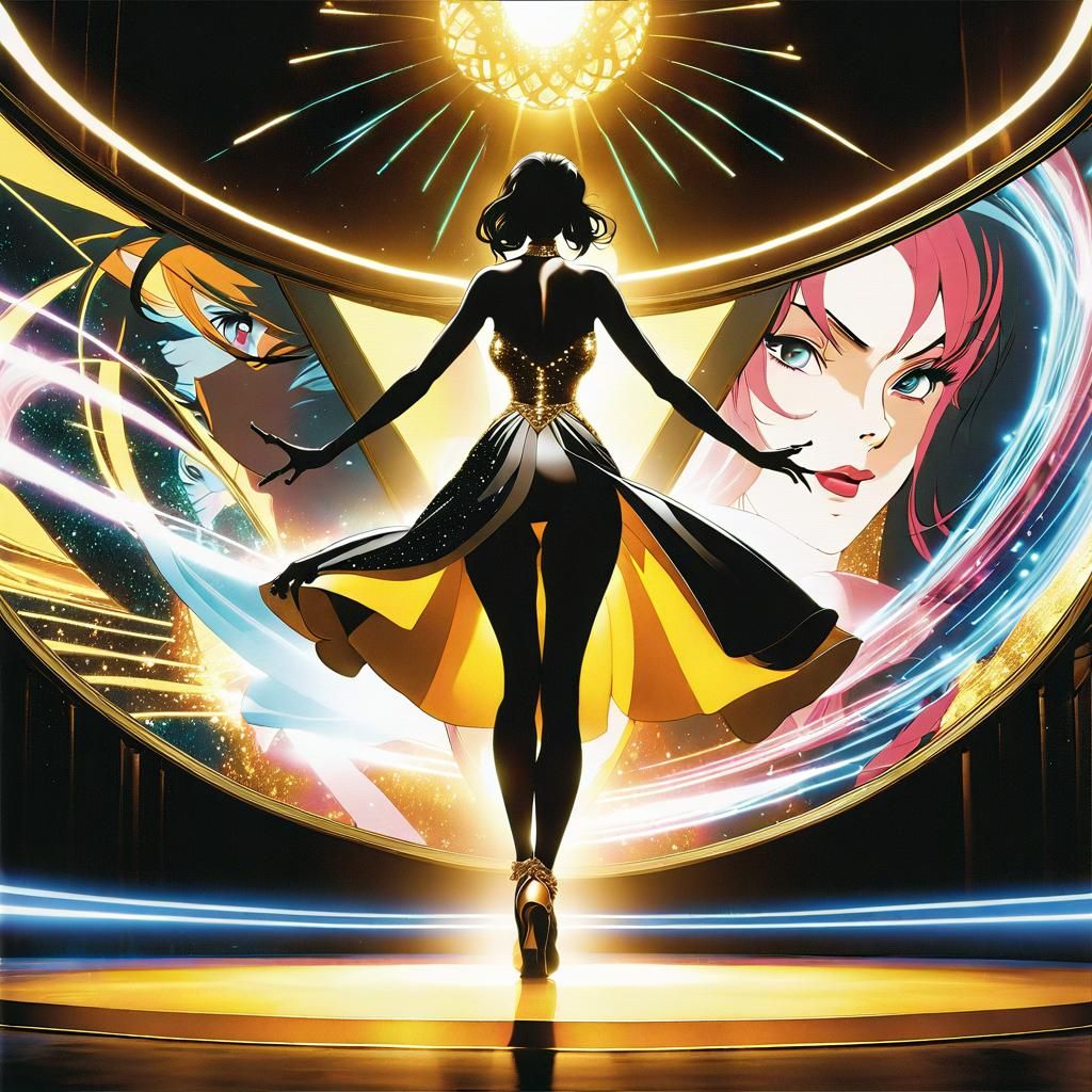 Anime Woman in Yellow Dress Dancing