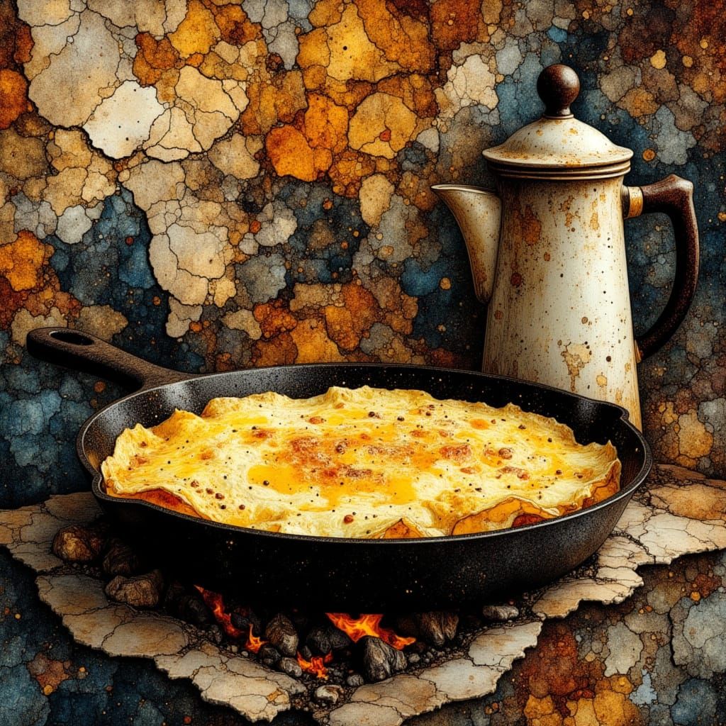 Western Omelette on Camp Stove in Abstract Fractal Style