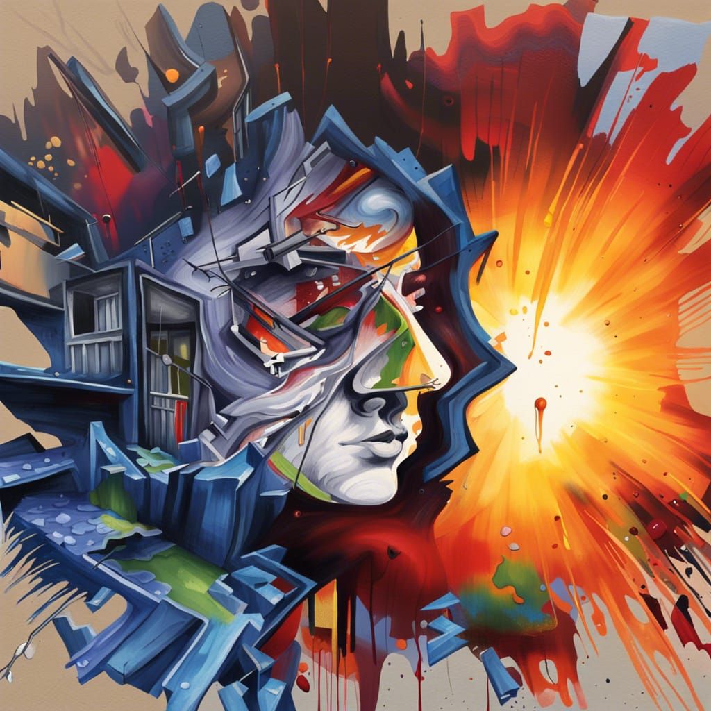 Surrealist Graffiti Art of Disintegrating Building