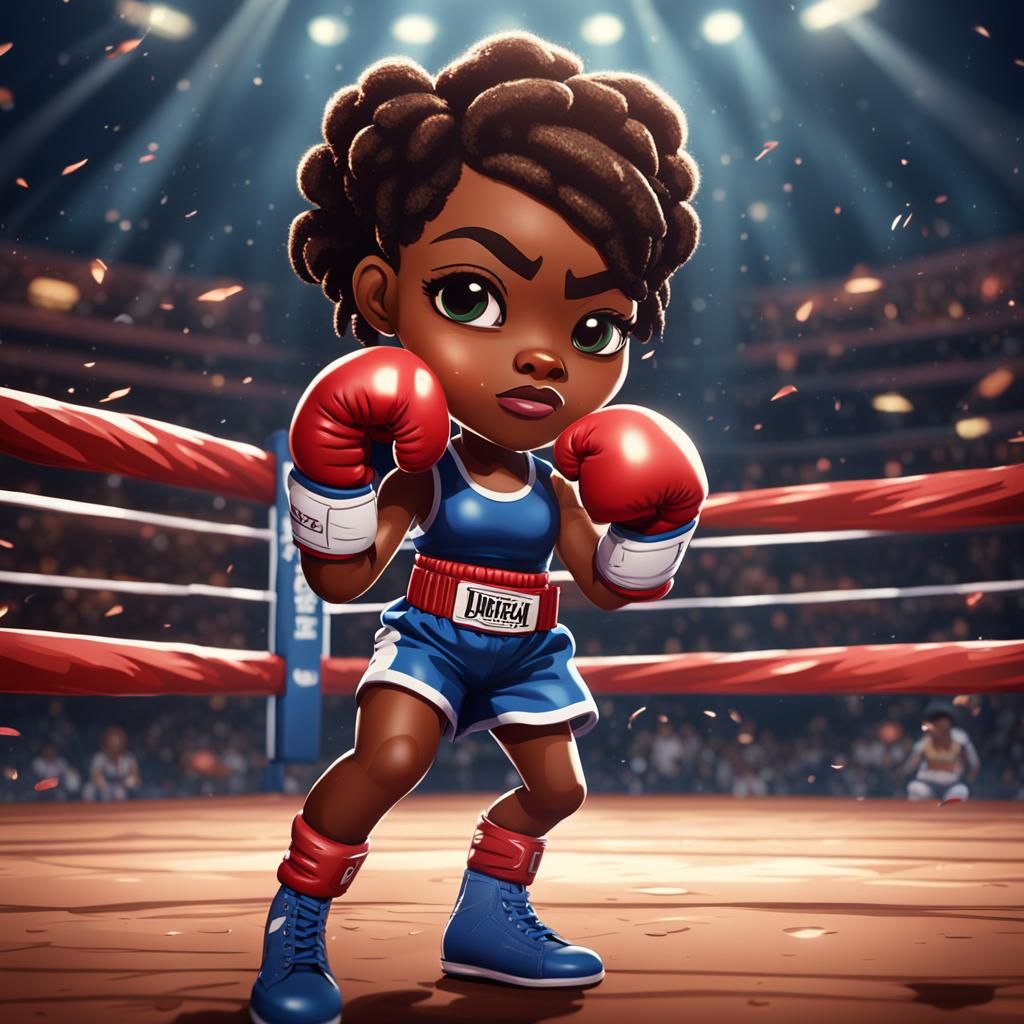 Chibi African American Female Boxer in Ring