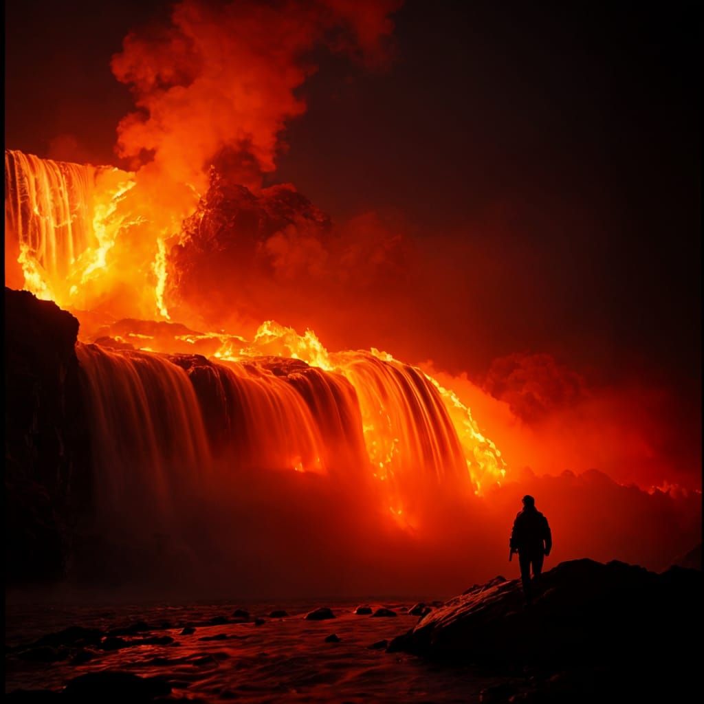 Dramatic Waterfall of Fire in Cinematic Style