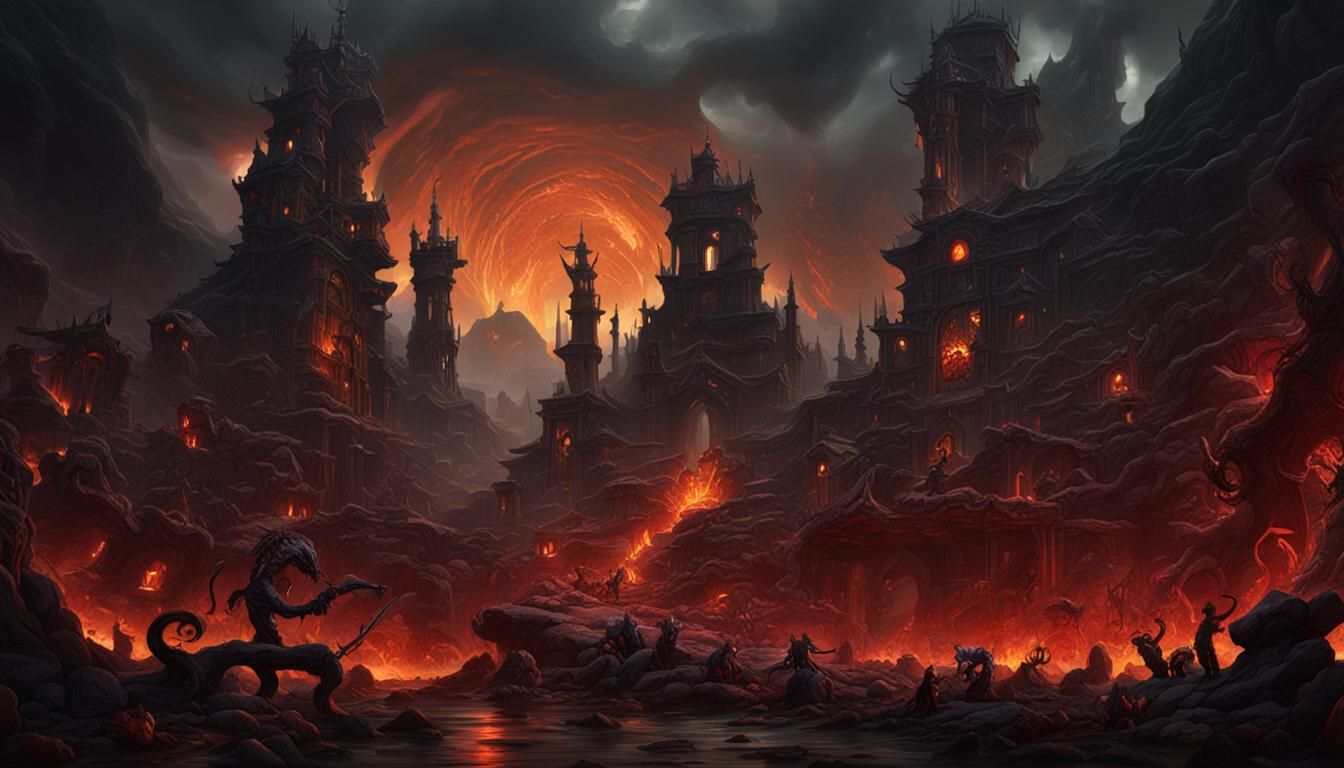 Demonic Hellscape Matte Painting in Purple and Yellow