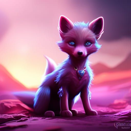Neon Fox Pup in Detailed Fantasy Concept Art