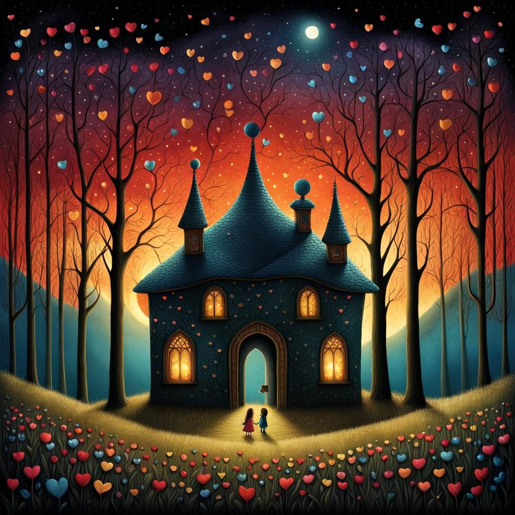 Enchanted Forest Flower Field at Night in Digital Art