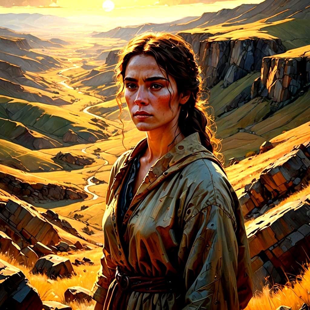 Surreal Face Formed by Hills, Oil Painting