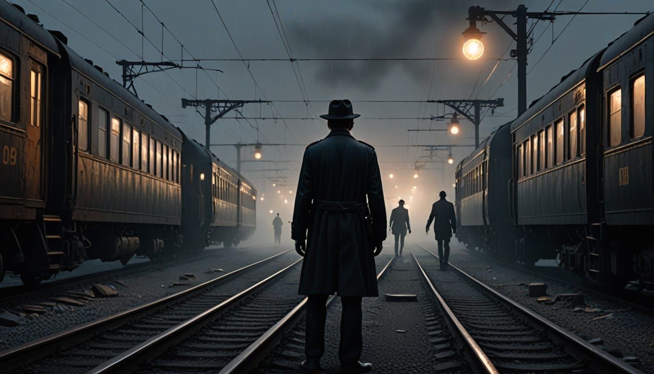 MIB Agents Confront Alien Conductor in Misty Train Yard