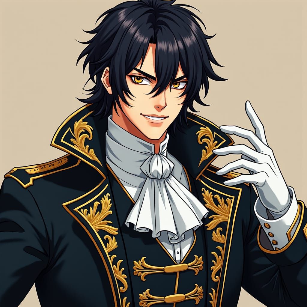Aristocratic Man with Maniacal Grin in Anime Style