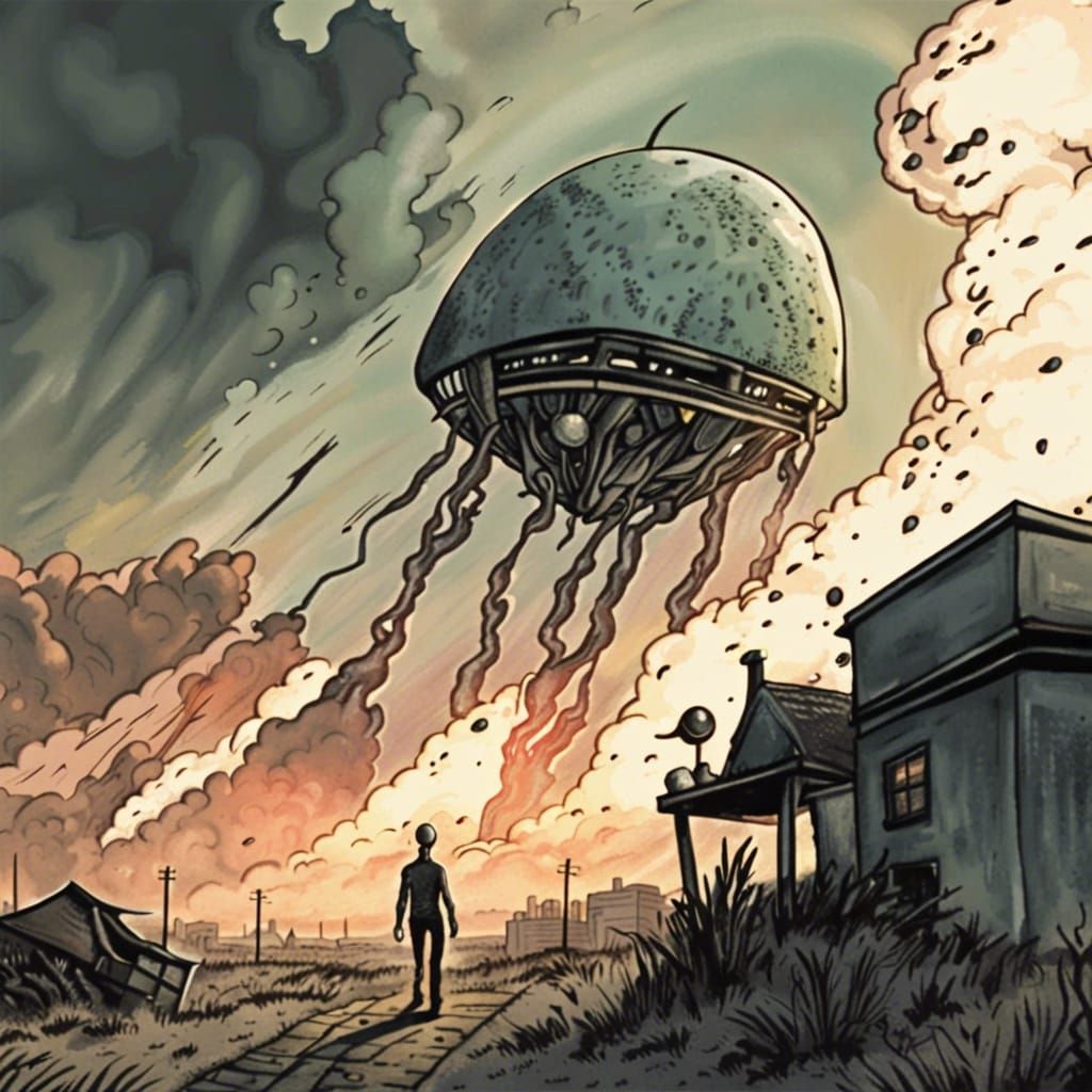 Alien Attack in Graphic Novel Style