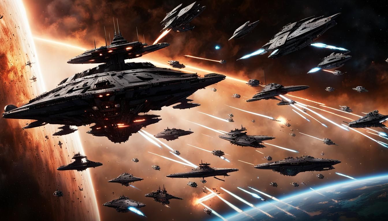 Epic Space Battle in Dark Fantasy Style