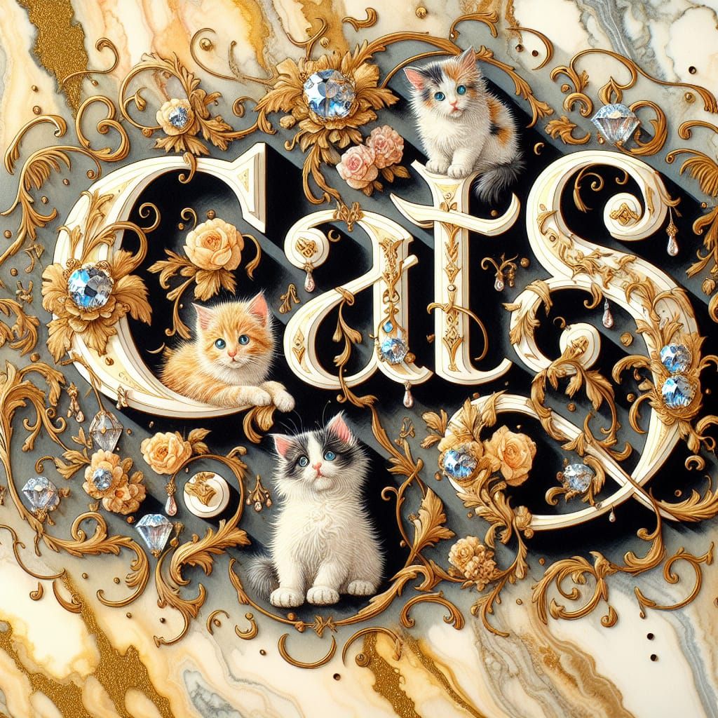 Ornate Word Art Spelling Cats with Kittens