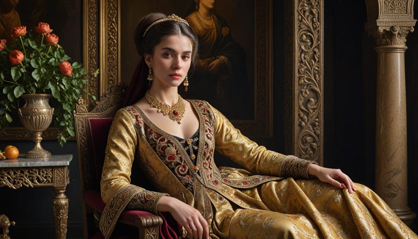 Regal Noblewoman in Ancient Persian Splendor