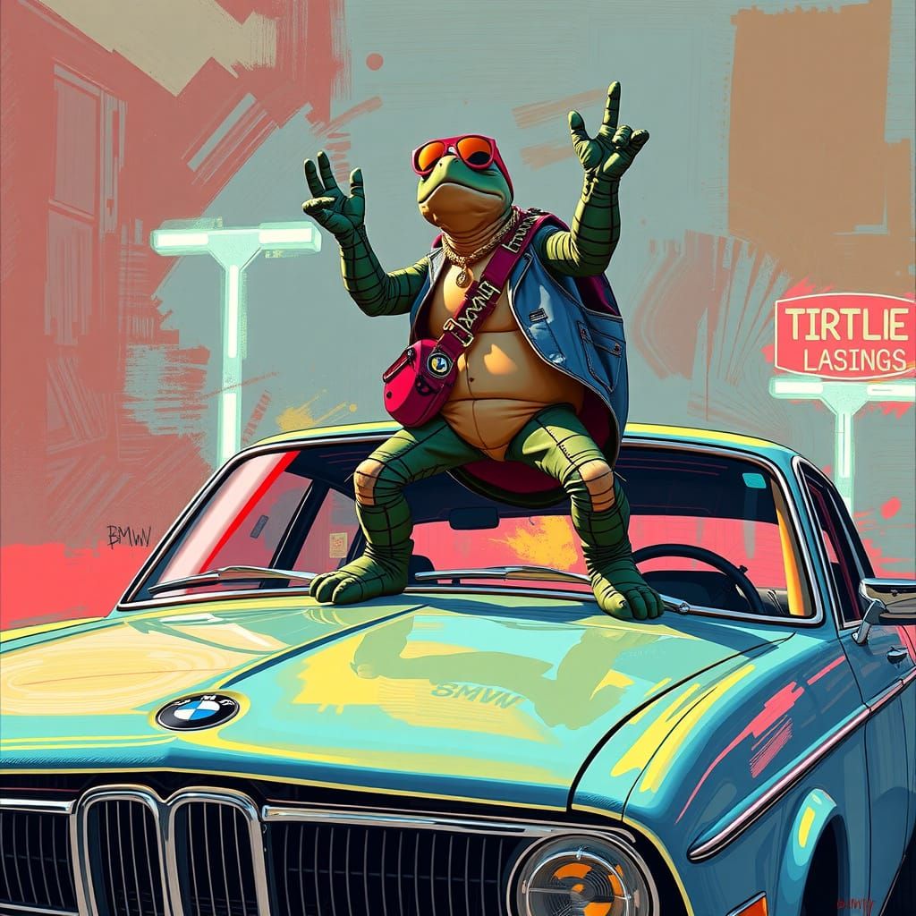 Turtle Pop Singer Dancing on a Car Roof