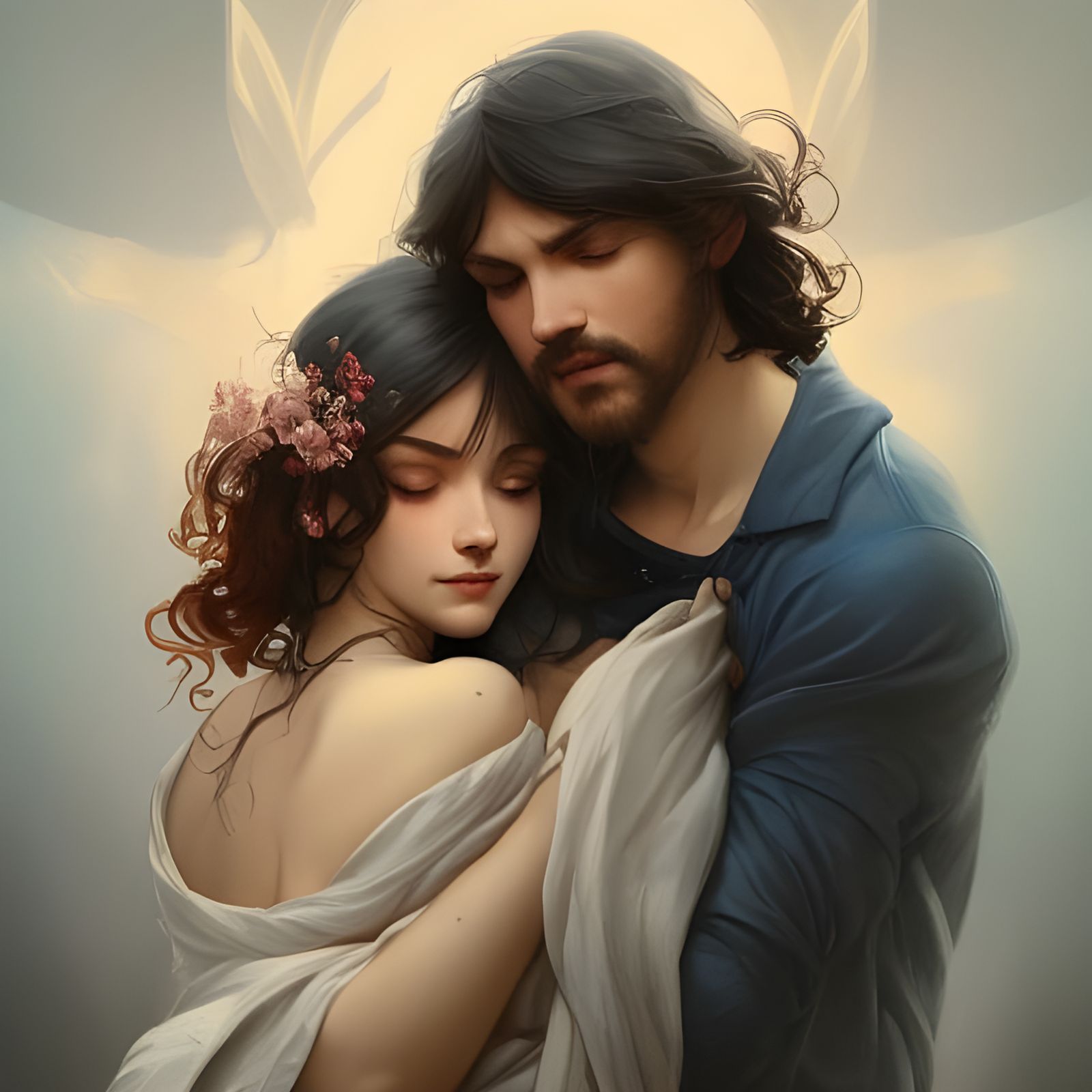 Cozy Couple Portrait in Art Nouveau Style