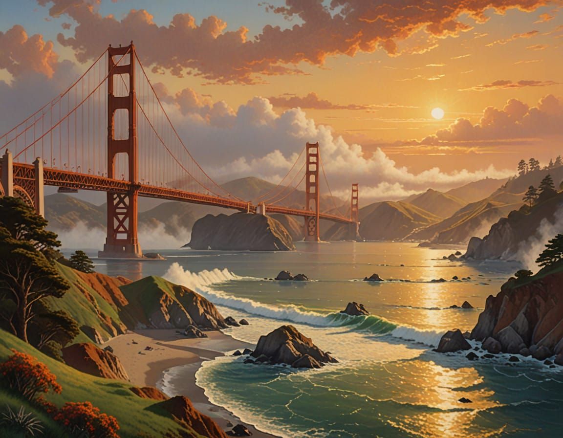 Golden Gate Bridge in Warm Sunset Light