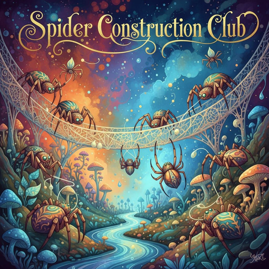 hyper detailed alcohol ink illustration, "Spider Constructio...