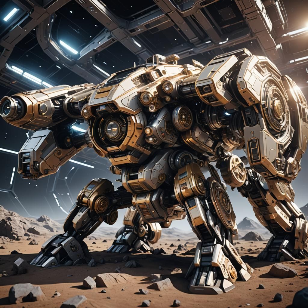 Futuristic Spaceship Mech in Deep Space