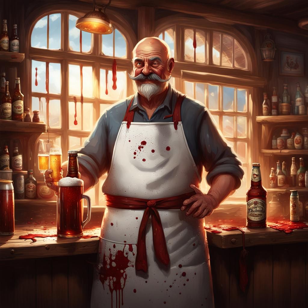 Welcoming Innkeeper Pouring Beer: Detailed Matte Painting