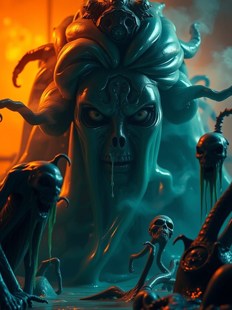 Biomechanical Princess Emerges from Slime-Covered Landscape