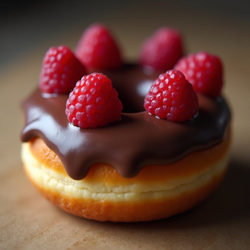 Chocolate Donut with Raspberry Drizzle, Hyper-realistic Clos...